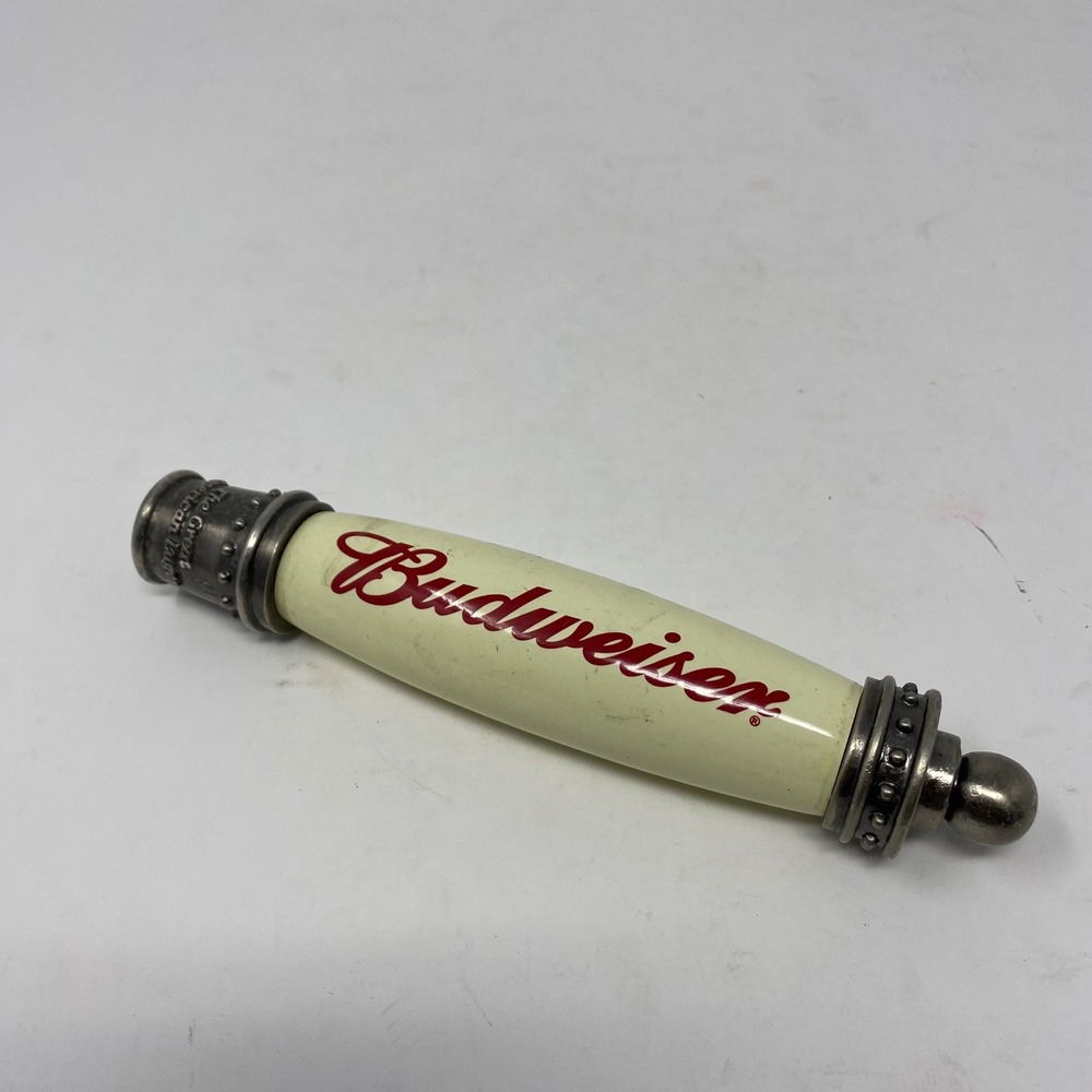 Budweiser Beer Tap Handle Vintage Ceramic Great American Lager Logo Cream Red